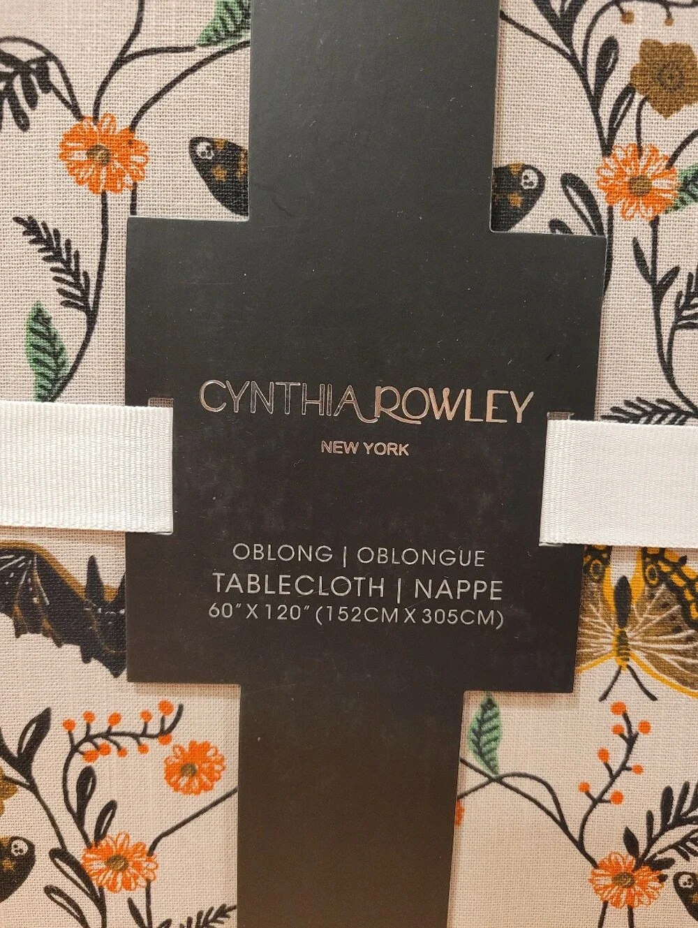 Cynthia Rowley Beige Tablecloth with Black, Orange & Green Halloween Motifs
